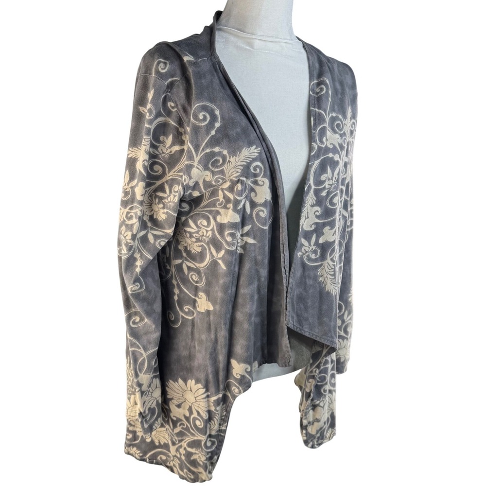 Take Two Clothing Co Womens Grey Floral Acid Wash Cotton Open Front Cardigan L - Picture 3 of 7